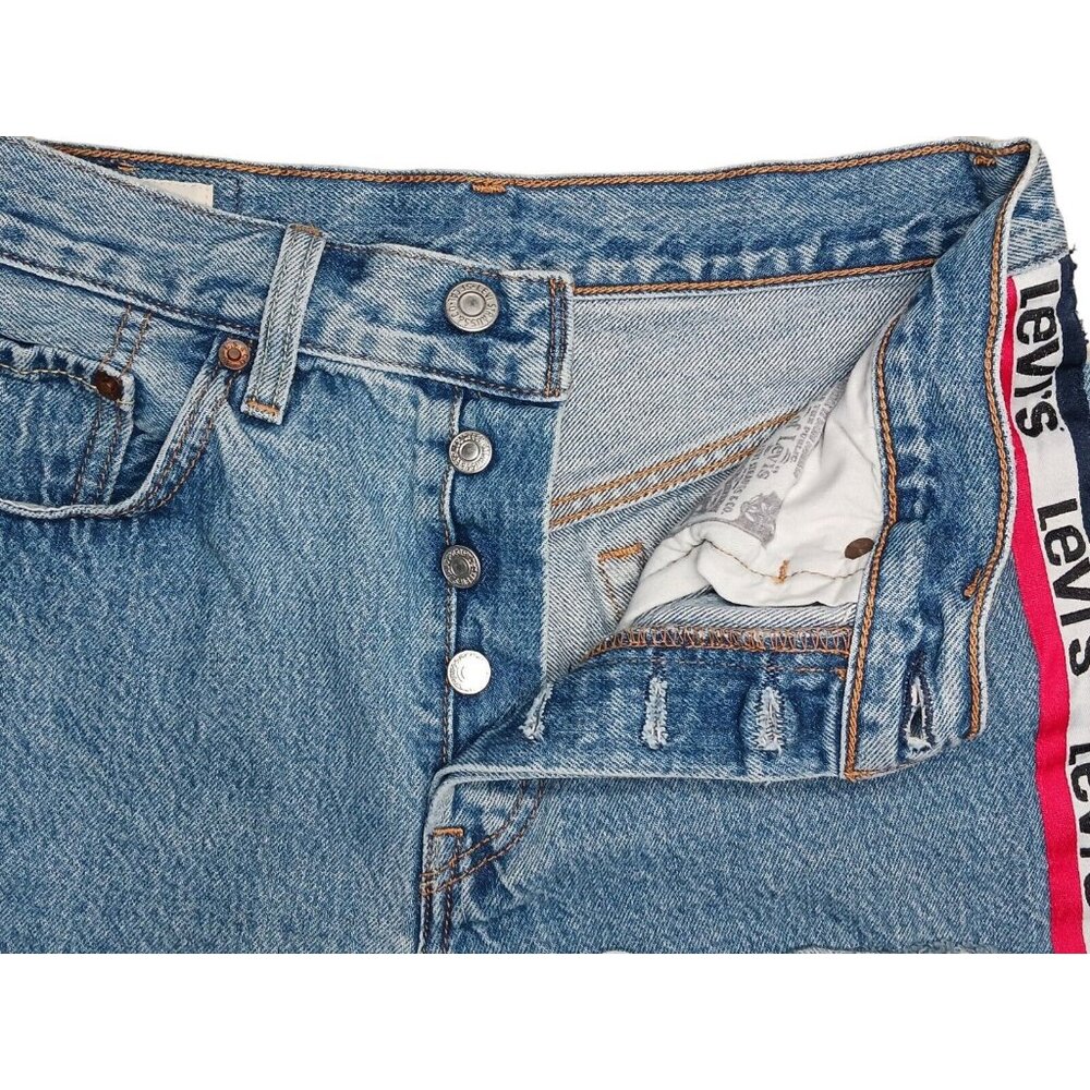 LEVIS 501 Premium Sport Tape Denim Jean Shorts Cutoffs Frayed Hem Big E Sz 26 - Picture 8 of 16